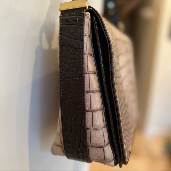 Brahmin Croc Embossed Leather Shoulder Handbag Dark Brown and Tan- BRAND NEW - Picture 6 of 12